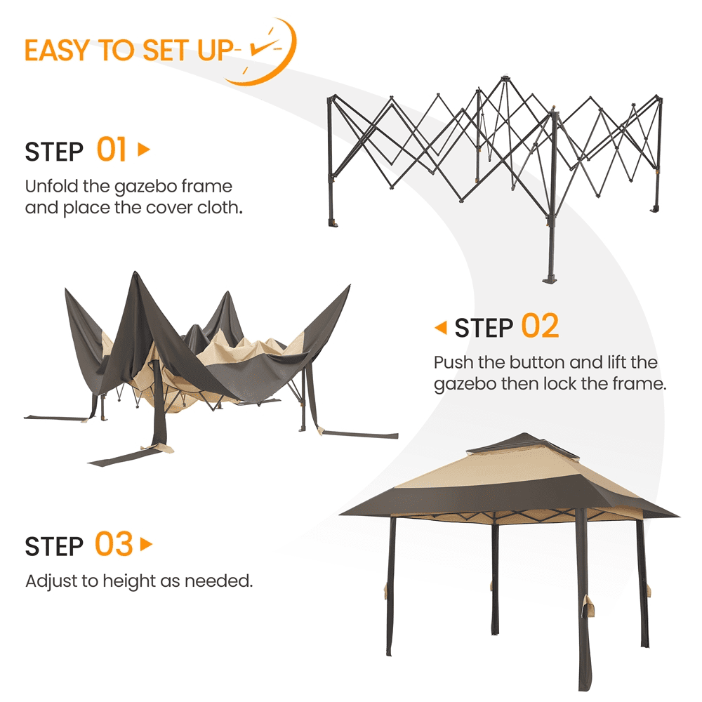 Alden Design 13 FT Pop-Up Gazebo with 4 Mesh Sidewalls & Sandbags for Outdoor, Khaki/Brown
