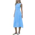 thumbnail image 4 of INSPIRE CHIC Plaid A-Line Dress for Women Smocked Sleeveless Crew Neck Flowy Midi Summer Dresses with Pockets S Blue White, 4 of 5