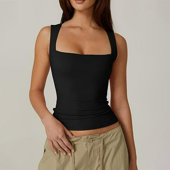 Tittly Vest for Women Waistcoat Vest 2025 New Women's Sweet Collar Sleeveless T Shirt Double Line T Shirt Slim Fit Top Vest Tops for Women Tank Tops Black L