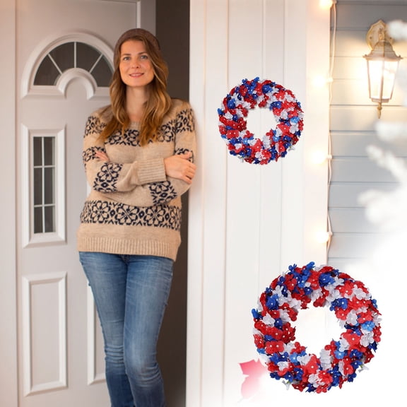 PALIFEUR 4th of July Wreath, 15.75 Inch Patriotic Wreaths for Front Door, Artificial Floral Spring Wreaths Decorations for Memorial Day Independence Day Veterans Day, Red Blue White