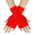 thumbnail image 2 of Women's Knit Fingerless Arm Gloves, Striped Pattern Sleeve Warmers, Cold Weather Arm Warmers, Thermal Half Finger Gloves, Stretchable Wrist to Elbow Warmth Covers Red1, 2 of 5