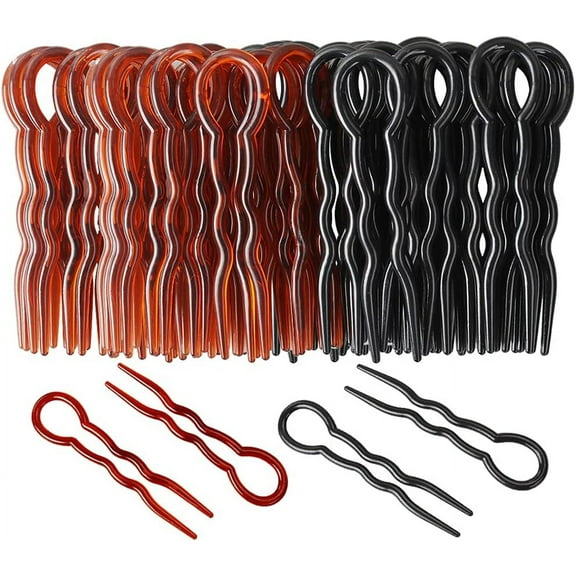 40 Pieces U Shaped Hair Pins, Plastic Large Hair Pins for Buns, Secure Hold Bobby Pins Hair Grips, Fast Spiral Hair Braid Twist Styling Hair Clips Pin for Lady, Girl, Women (Black   Brown)