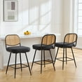 thumbnail image 6 of Bar Stools Set of 3 Swivel Upholstered Counter Height Bar Stools 29"Faux Leather Barstools with Rattan Back&Metal Footrest Comfortable Kitchen Island Chairs Black, 6 of 7