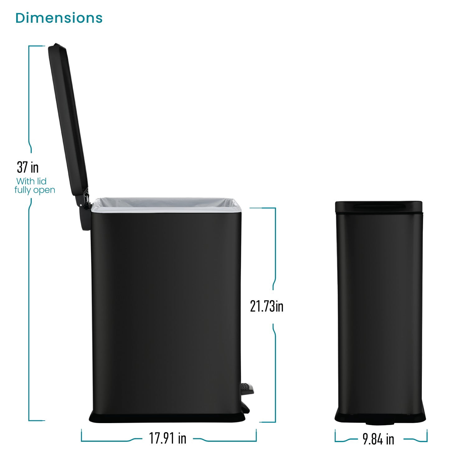 Home Zone Living 8 Gallon Slim Kitchen Trash Can with Step Pedal, Soft-Close Lid and Removable Liner, Stainless Steel, Matte Black