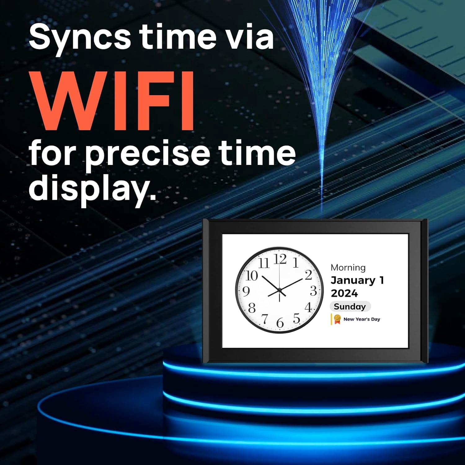 10.1 Inch Touchscreen Digital Calendar Day Clock for Seniors with Voice Alarm and WiFi Sync - Black