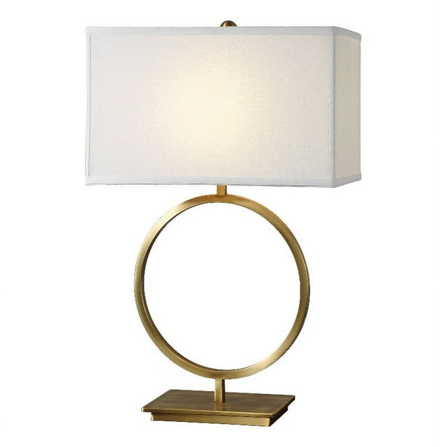 Uttermost Lampe de Table Ronde en Métal Duara en Laiton Brossé Plaqué/blanc