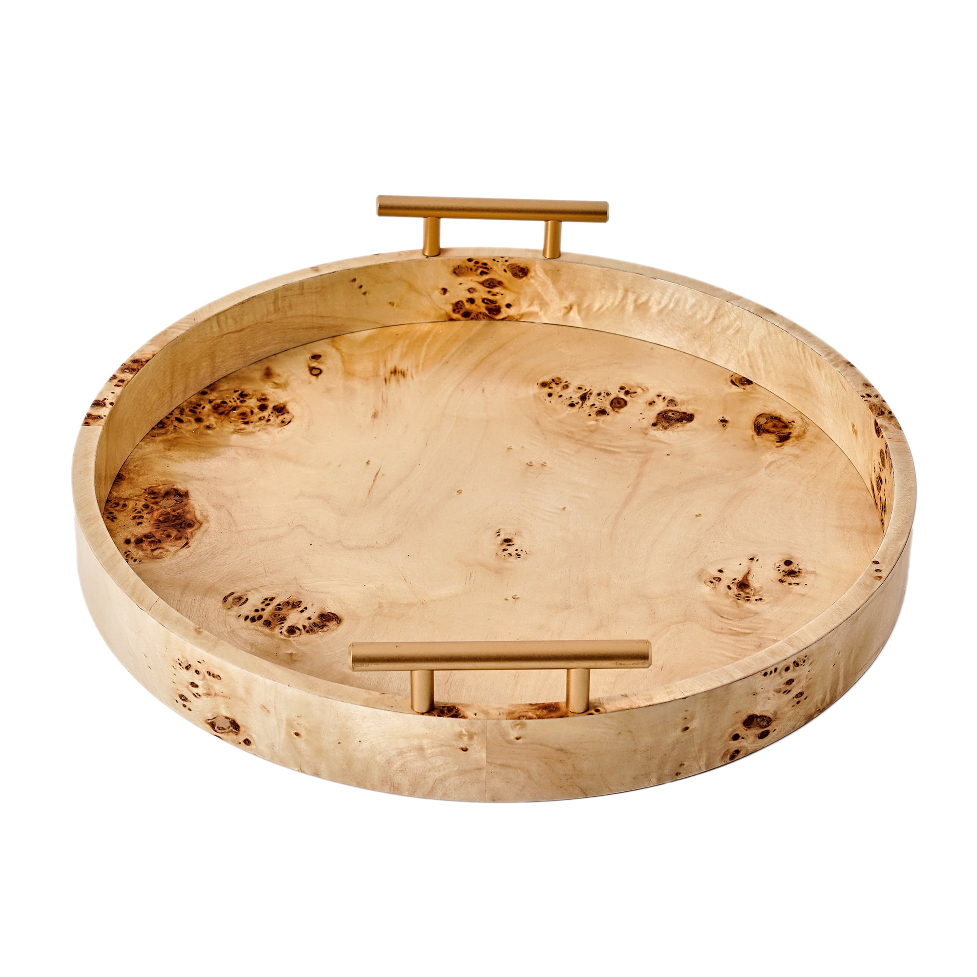 Beautiful by Drew Barrymore Round Tabletop Tray with Gold Handles, 1.75 in x 15.75 in