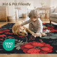 thumbnail image 4 of ODIKA 8'x10' Red Teal Floral Elegance with Timeless Washable Area Rug Intricate Botanical Patterns for Sophisticated Non-Slip Chair-Friendly Mat for Dining Room, Large Office, Lounge, 4 of 7