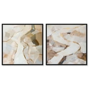 Caramel Bark Set Canvas Set of 2 Earth Tone Abstract by Art Remedy, Black Frame, 12 x 12