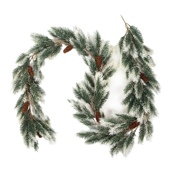 Baoblaze Christmas Garland Greenery Vine Green Leaves Garland Rustic Artificial Plant Xmas Garlands for Farmhouse Stair Railing Mantel Flocked Cone