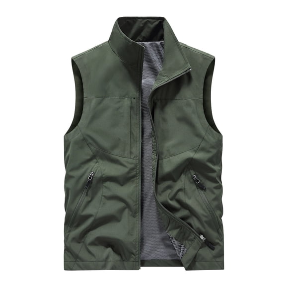 USNSM (M-5XL) Men's Big and Tall Lightweight Vest Stand Collar Sleeveless Outdoor Work Jacket for Travel Hiking Running Green XXXXL