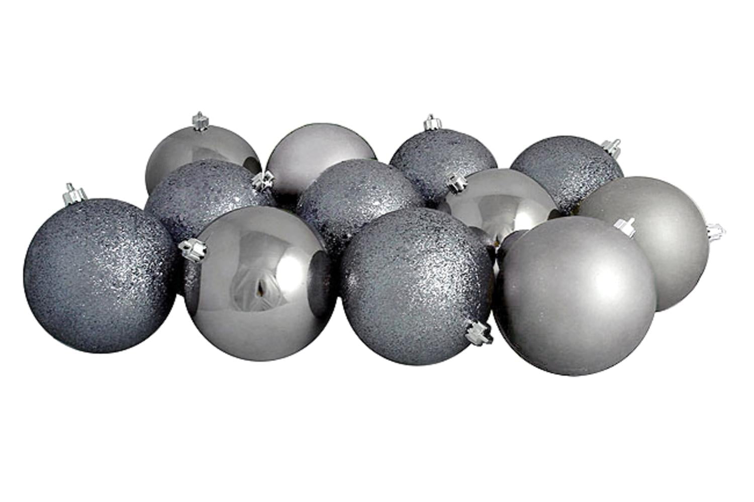 16ct Light Gunmetal Gray Shatterproof 4Finish Christmas Ball Ornaments