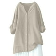 thumbnail image 6 of Aboser Womens Cotton Linen Long Shirts Plus Size Long Sleeve Shirt Tops Dressy Button Up Blouses Comfy Notch V Neck Work Shirts Casual Tunic Top, 6 of 8