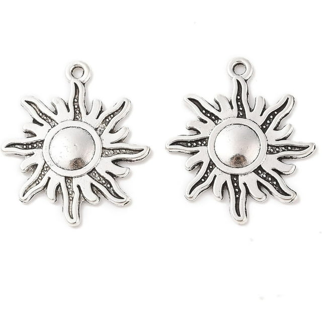 50 colgantes de sol estilo tibetano, de aleación, con forma de sol y eclipse solar. Ideales para la creación de joyas. Adornos colgantes de metal.
