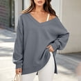 thumbnail image 2 of Womens V Neck Tops Long Sleeve Tshirts for Women Side Split Loose Casual Fall Top, 2 of 8