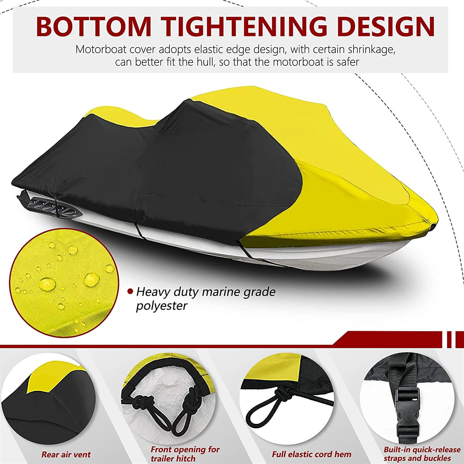 Trailerable Jet Ski Cover - Heavy Duty 600D Polyester, Fits 126-135" 3-Seater PWCs