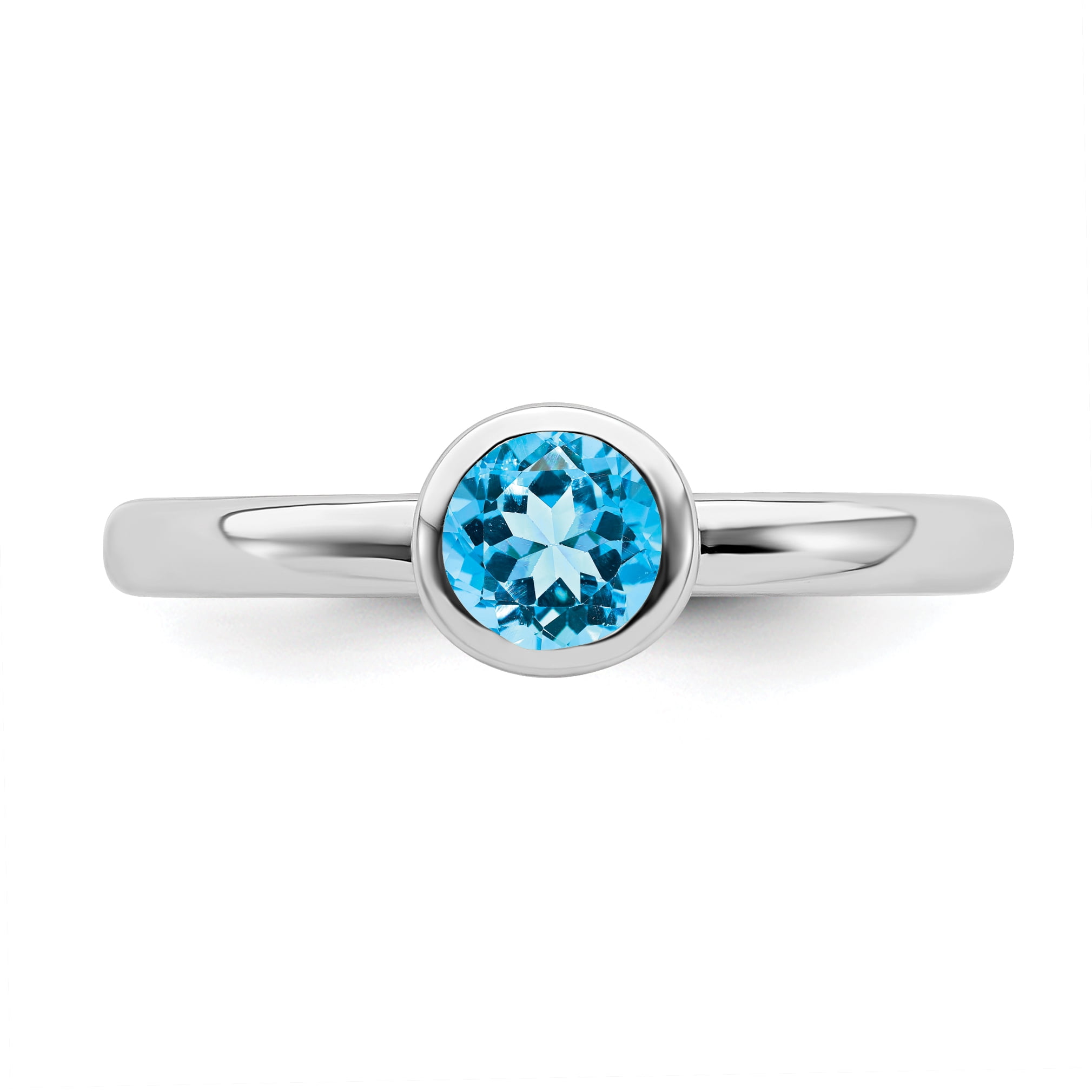 Sterling Silver Low 5mm Round Blue Topaz Ring