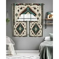 thumbnail image 5 of Red Teal Brown Southwestern Swag Valance and Tier Curtains 24'' Length Set, Ethnic Geometric Boho Retro Light Filtering Kitchen Curtains, Tier Curtain Valances for Bathroom/Living Room/Bedroom/Café, 5 of 6