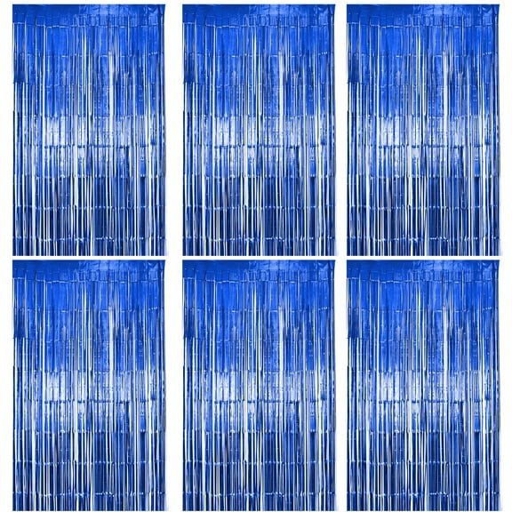 6 Pack Blue Fringe Backdrop Curtains, Blue Streamers Party Backdrop, Party Decorations Supplies For Birthday, Holidays, Parties & More