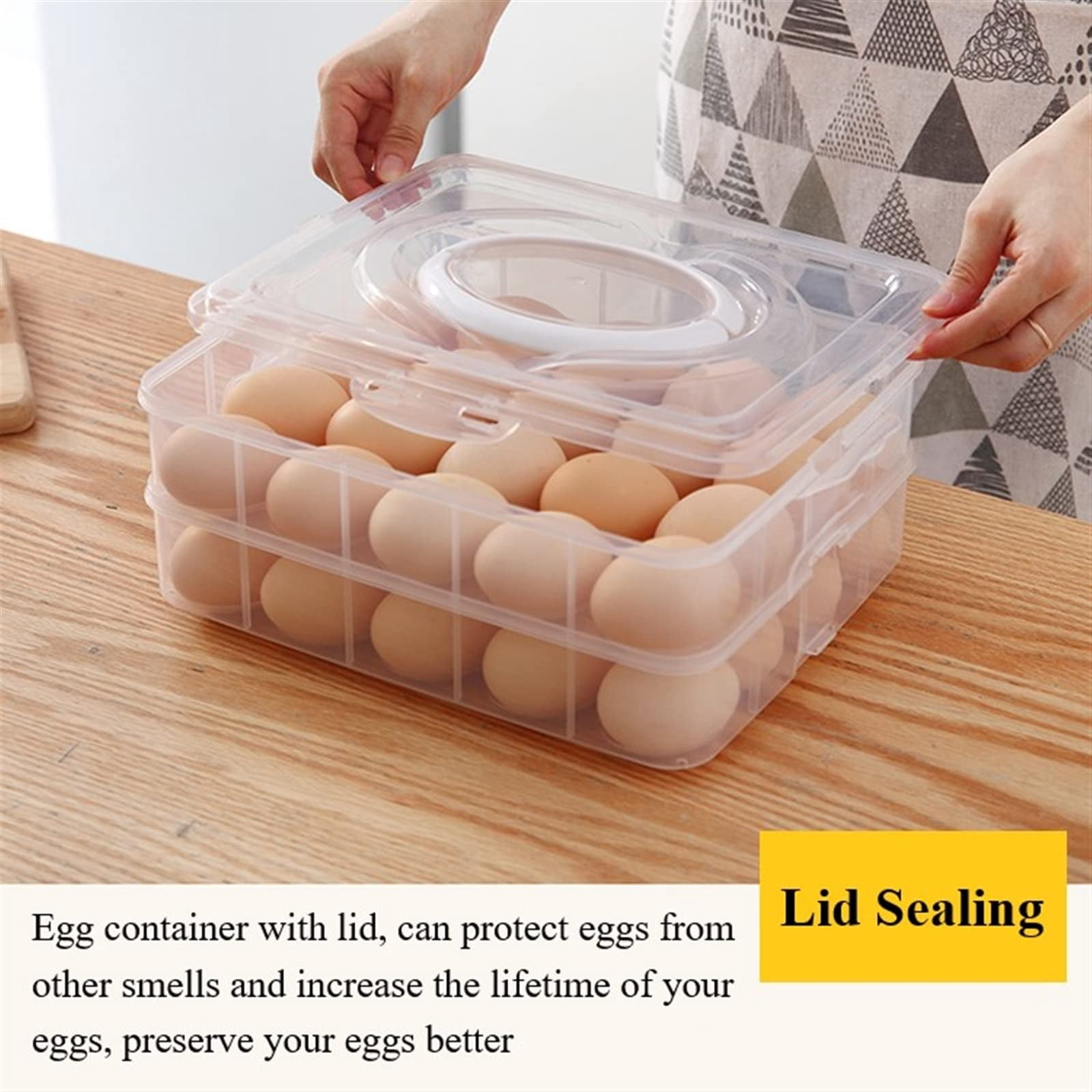 Deviled Egg Containers with Lid, 40 Eggs Portable Storage Deviled Egg Carrier with Lid and Handle, Stackable Deviled Egg Carrier, Egg Container for Refrigerator Storage (2 Layers, Pink)