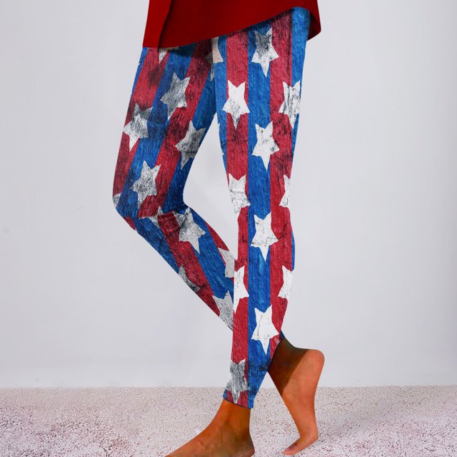 WILLBEST Leggings Con Estampado Tie-Dye Del Día de La Independencia Para Mujer, Pantalones de Yoga de Cintura Alta, Para Entrenamiento, Correr, Atletismo, Estiramiento, Cómodos, Para Fitness Mediana