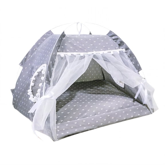XIBUFE Semi-Enclosed Dog Bed for Small Dogs and Cats, Washable Cotton Linen Pet Bed, Ultra-Plush Shape Resilient Cozy Sleep Den for Indoor Napping, Gray, XS