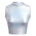 thumbnail image 2 of FYMNSI Women's Sexy Shiny Metallic Strapless Crop Tube Top Strapless Holographic Tops Clubwear M Shiny Sliver, 2 of 5