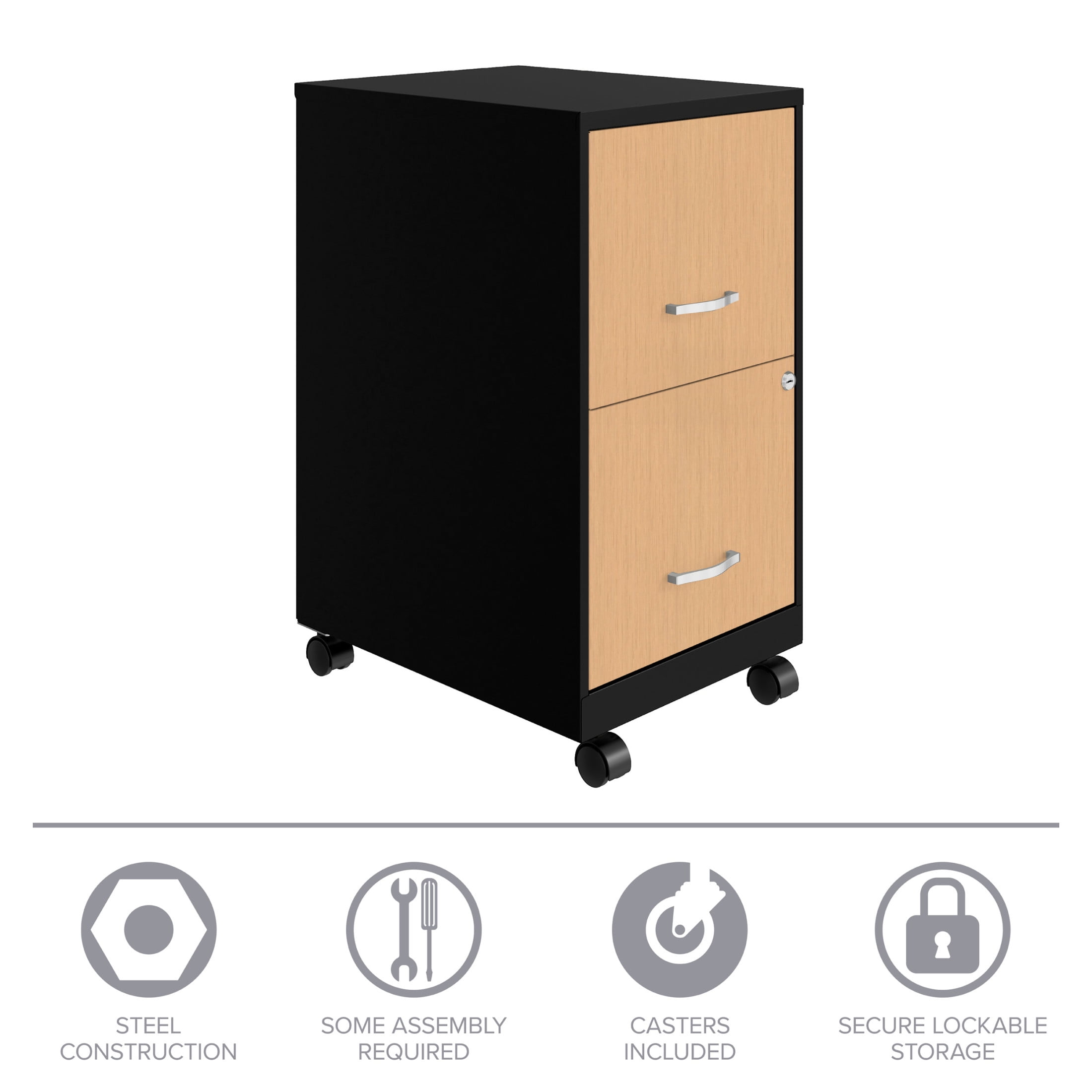 Space Solutions 18" Deep 2 Drawer Mobile File Cabinet with Wood Pattern Drawer Fronts, Black/Platinum Oak