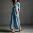 thumbnail image 4 of Bxsruta Womens Maxi Shirt Dress Casual Collared V Neck Short Sleeve Flowy Long Dresses with Pockets, 4 of 8