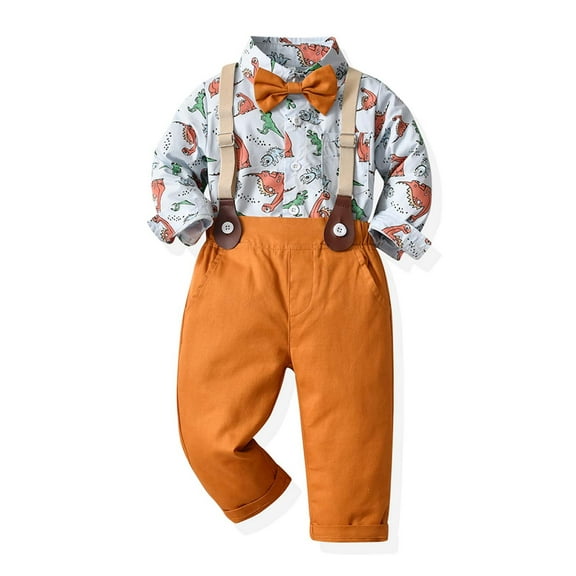 Penkiiy Boys Spring Long Sleeve Shirts&Strap Pants Suit Outfit For Baby Toldders Printing Shirts, Photography Performance Set Toddler Boys Shorts Set 18-24 Months Orange On Sale