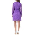 thumbnail image 3 of INSPIRE CHIC Vestido Mini Casual de Encaje Floral con Cuello Redondo y Mangas Largas para Mujeres XL Púrpura Violeta, 3 of 5