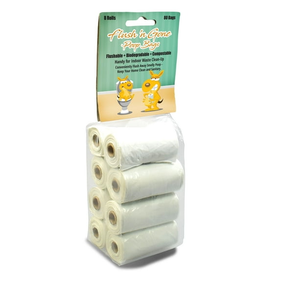 PetBro Flush 'n Gone Flushable/Biodegradable Poop Bag - 8 rolls (80 Bags)
