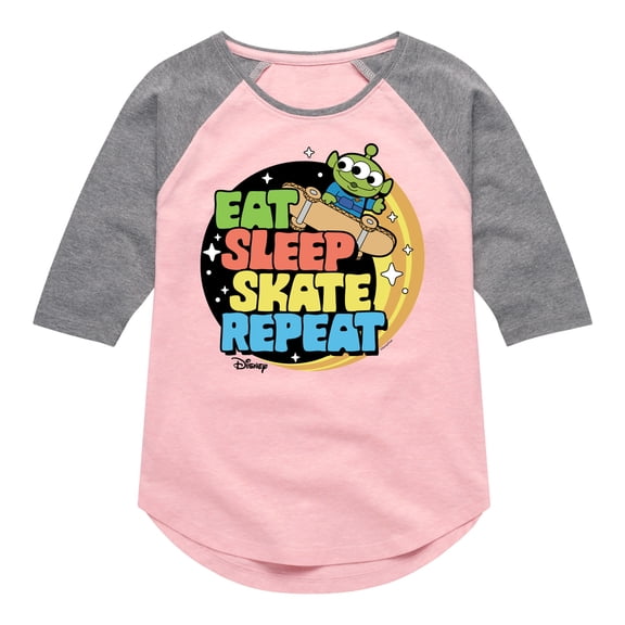 Disney - Toy Story - Eat Sleep Skate Repete - Toddler & Youth Girls Raglan Graphic T-Shirt