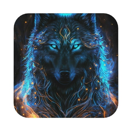 

Matuu Cool Blue Light Wolf for Cup Coasters Set of 6 Leather Coasters Desk Coasters for Office Measures 4” x 4” Square