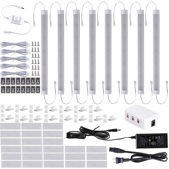 LABOREDUCER Under Cabinet Lighting Wired Plug in or Hardwired Warm White 2700K,8 Pack 11inch Linkable Dimmable LED Under Cabinet