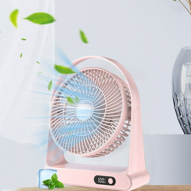 Ventilador pequeño de escritorio USB, miniventilador portátil de carga con pantalla digital y luz nocturna para el hogar.