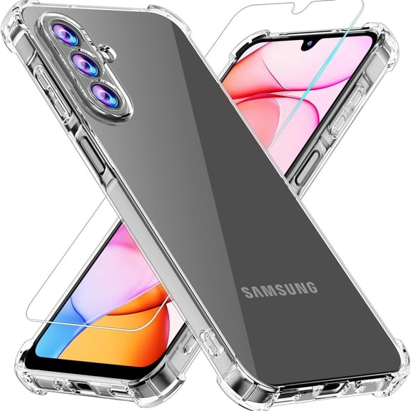 Phone Case for Samsung Galaxy A16 5G Case, Samsung A16 5G Case with Tempered Glass Screen Protector, Soft Flexible TPU Slim Shockproof Cover for Women Men Girls Boys