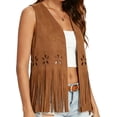 thumbnail image 3 of Karymi Summer Tops for Women 2026 Faux Suede Fringe Western Cowboy Sleeveless Vest, Open Front V Neck Cutout Eyelet Waistcoat, Tassel Layering Jacket Womens Workout Tops, 3 of 5