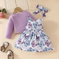 thumbnail image 3 of Kuleyang 3PS Toddler Little Girls Dress and Cardigan Sets Floral Print Sleeveless Dress and Long Sleeve Cardigan Ruffle Shrug Fall Winter Party Clothes Set 12-18 Months, 3 of 9