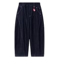thumbnail image 3 of Boys' Dark Wash Wide Leg Denim Pants, Elastic Waist Casual Baggy Trousers for Kids A 120, 3 of 9