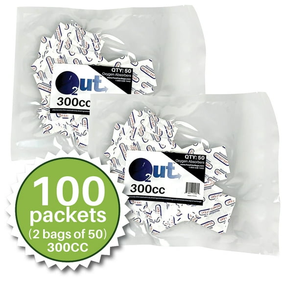 300cc O2 Out Oxygen Absorbers, 100 Pack (2 Packs of 50), FoodVacBags Oxygen Absorbers