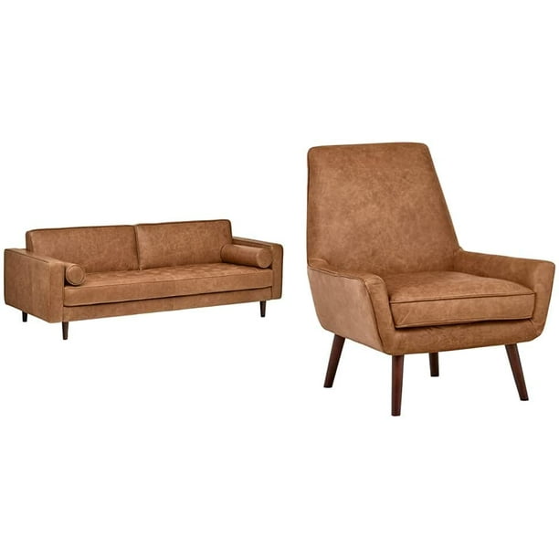 Brand Aiden Mid Century Modern Sofa, Low Arm Leather Sofa