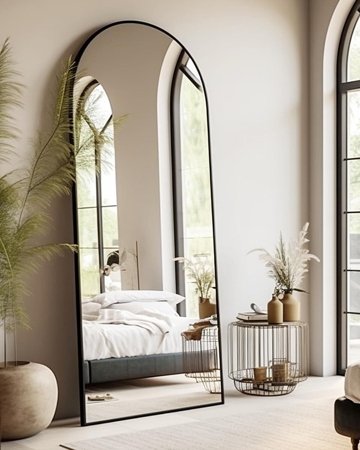 Anyrose 64.25"x 21" Arched Modern Full Length Floor Mirror Wall Mounted, Black