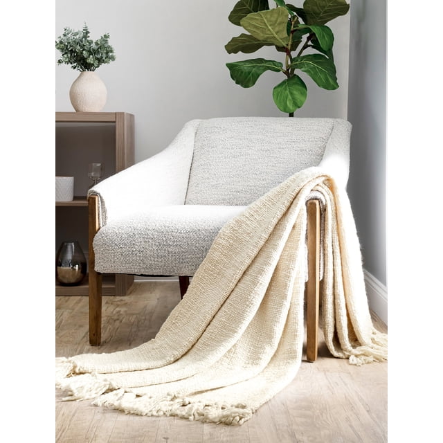 Comfort Canopy - Manta Natural de Tejido de Cesta Ultra Suave con Bordes con Flecos