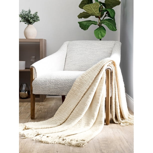 Comfort Canopy - Manta Natural de Tejido de Cesta Ultra Suave con Bordes con Flecos