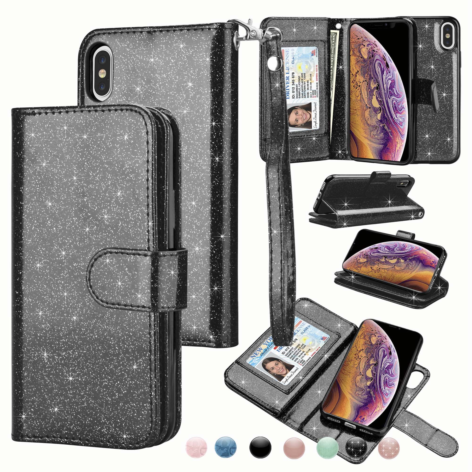 Black PU Leather Wallet Cover Compatible with iPhone Xs Max Flip Case for iPhone Xs Max 