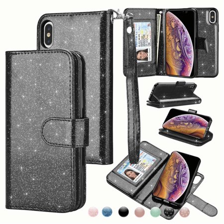 Wallet Cases For Apple iPhone Xs Max / XR / Xs / X / 10 / X Edition, Njjex [Wrist Strap] PU Leather Wallet Flip Protective Case Credit Card Holder Detachable Magnetic Case & (Best Iphone 5 Case With Card Holder)