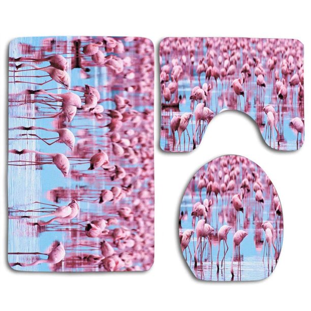 GOHAO Pink Flamingos 3 Piece Bathroom Rugs Set Bath Rug Contour Mat and