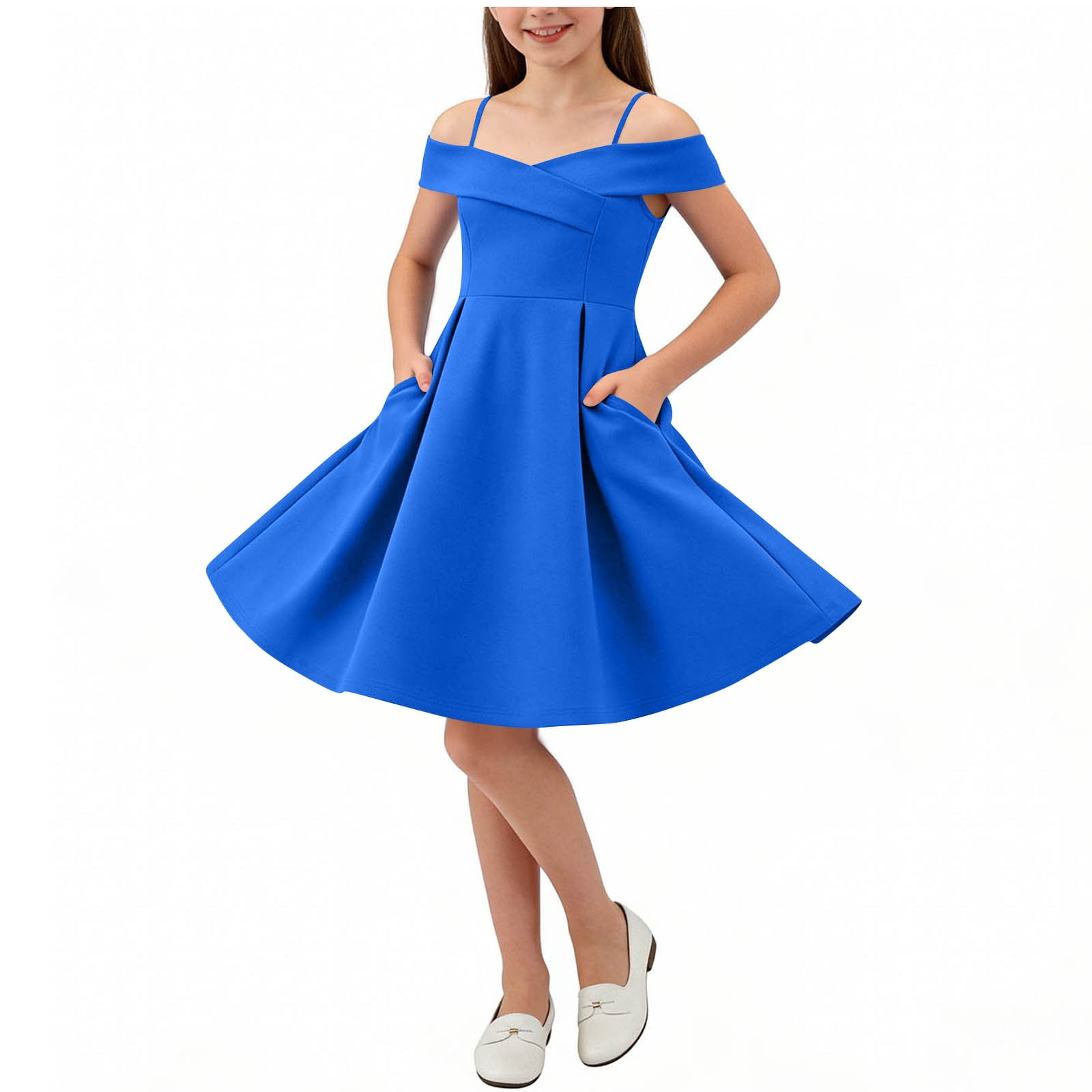 ATOGUTA Teen Dress Flowy Long Tween Formal Dress for Wedding Birthday Party Dance Gown Size 6-14, Blue