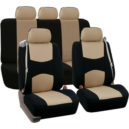 FH Group Full Set Flat Cloth Built-In Seatbelt Compatible Universal Fit Seat Covers,